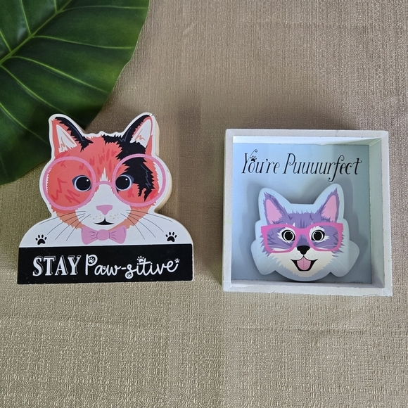 None Other - Charming & Motivational Cat Decor 2-pc Set